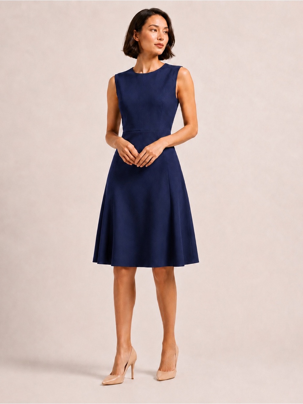 MM Lafleur blue wool Toi fit flare cap sleeve dress size 6 work career business